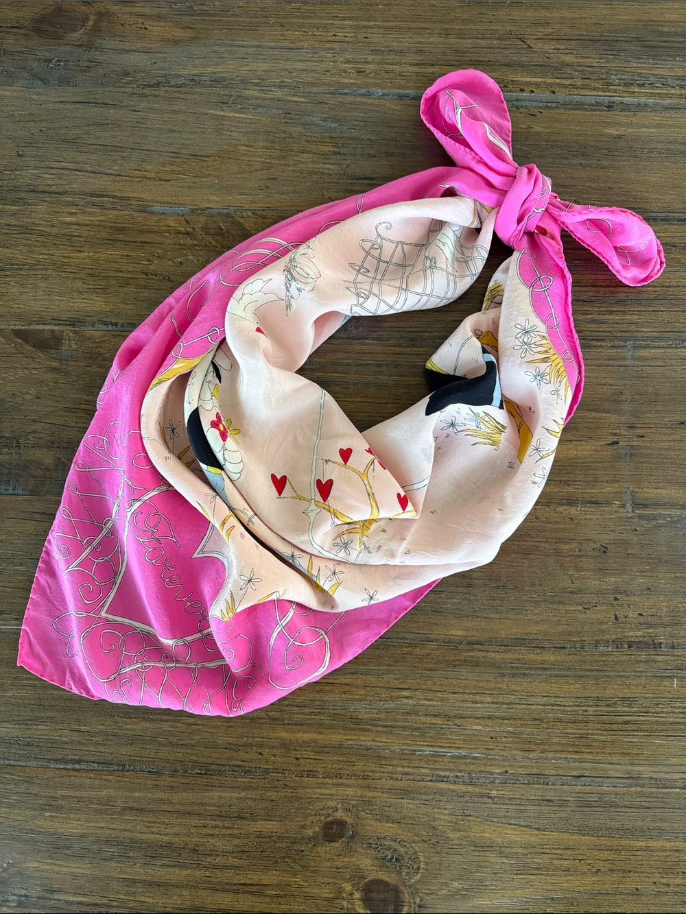 VTG 2001 Moschino Pink Silk Scarf Popeye Olive Oyl In Love We Trust - Picture 5 of 12